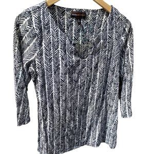 Dana Buchman women’s 3/4 sleeve blouse black and white sz‎ M
